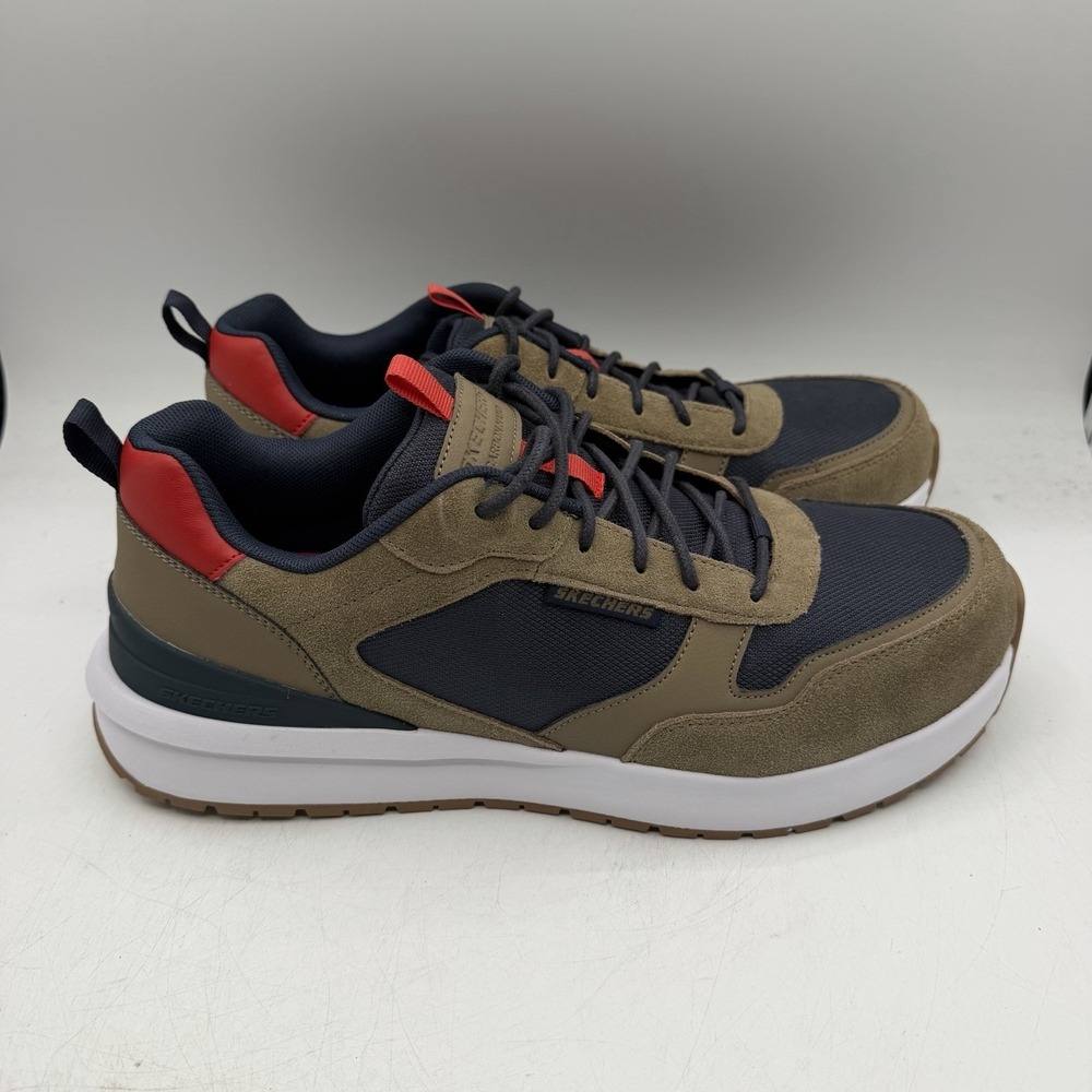Skechers Joggernaut Work Shoes Mens 10.5 Navy Tan Slip Resistant Comp Toe 200287